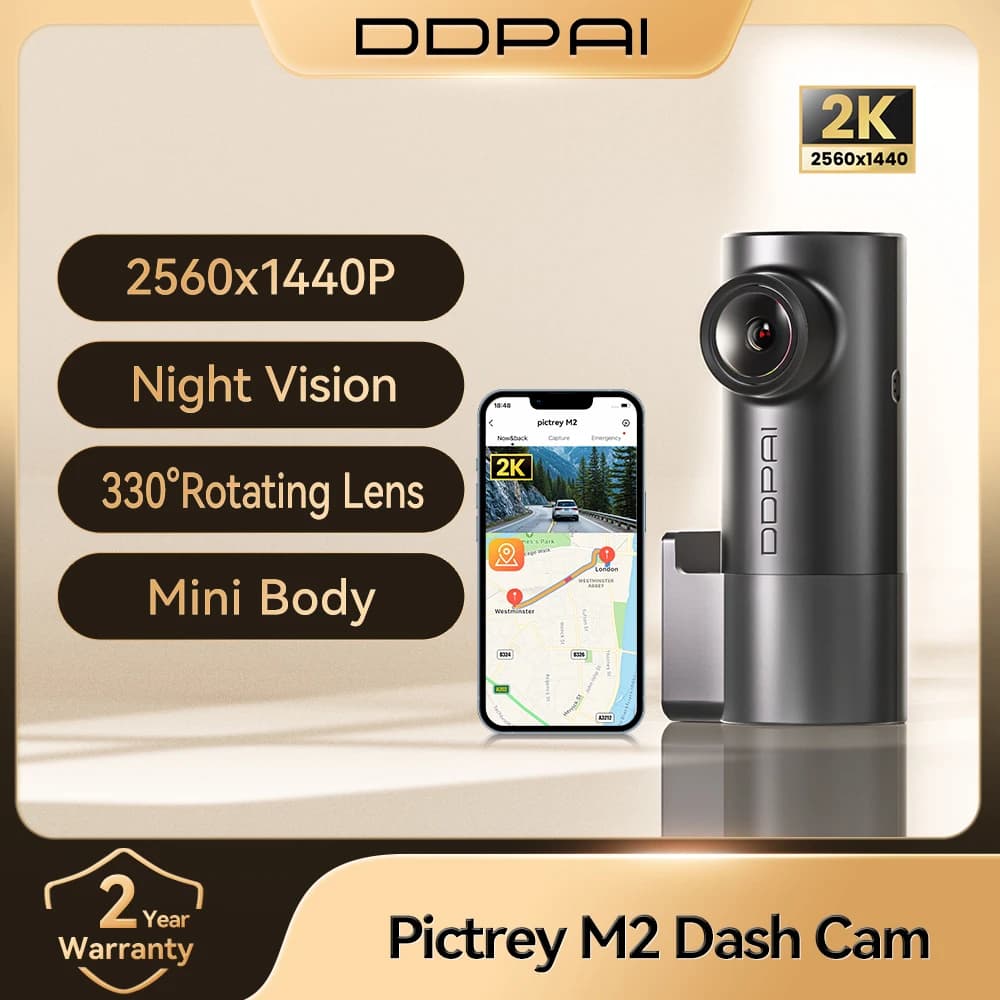 كاميرا سيارة Pictrey M2 بدقة 2K مع رؤية ليلية ودعم مراقبة مواقف السيارات 24 ساعة وتحكم صوتي ذكي عبر الواي فاي والتطبيق
