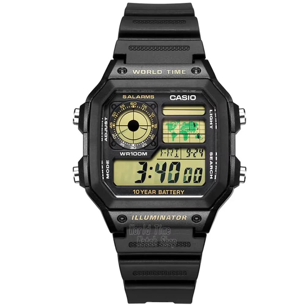 ساعة Casio للشباب، ساعة رياضية خارجية للرجال، موديل AE-1200WH-1B