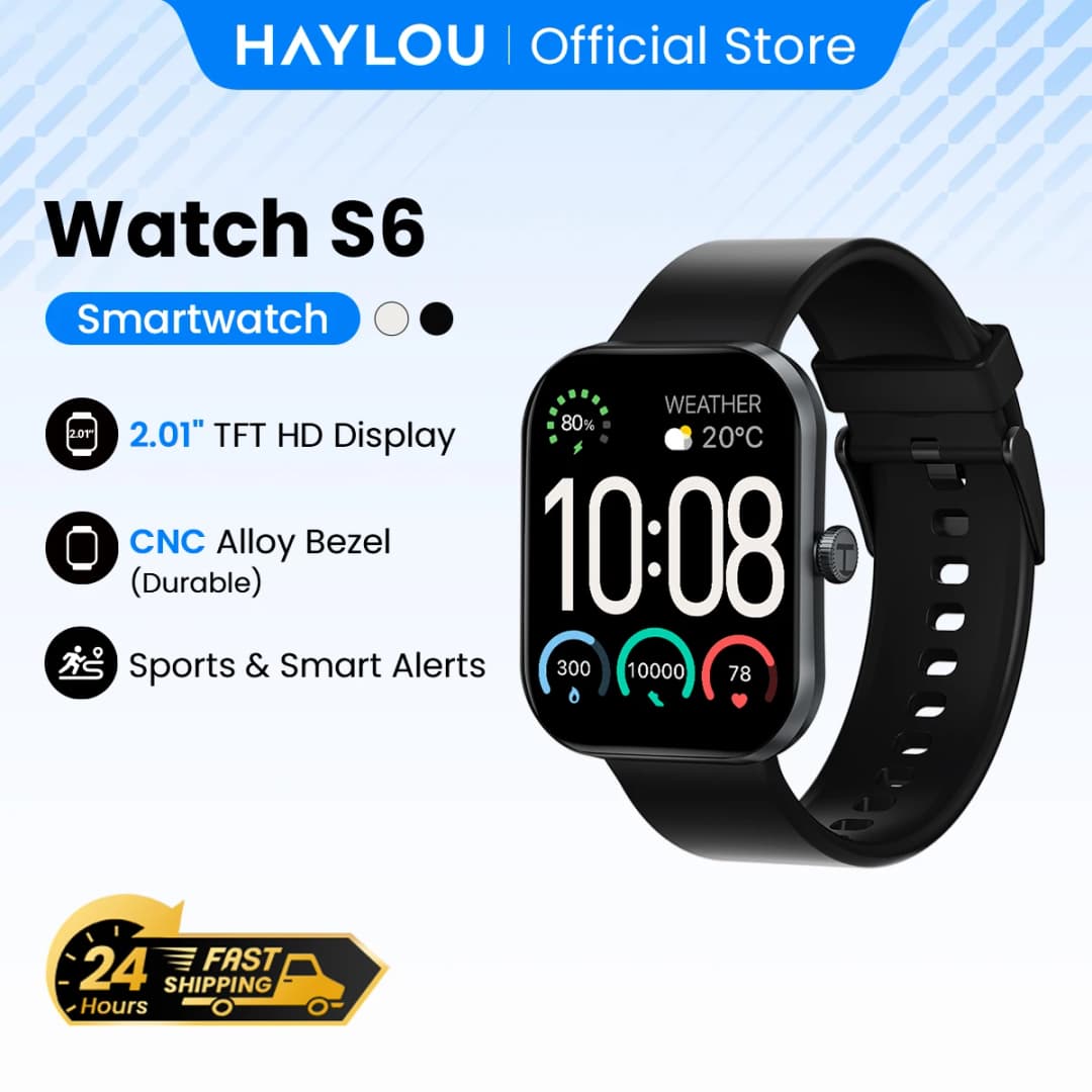 ساعة HAYLOU Watch S6 الذكية بشاشة 2.01 بوصة عالية الدقة، مكالمات صوتية عبر البلوتوث، مقاومة للماء بمعيار IP68، تتبع اللياقة البدنية