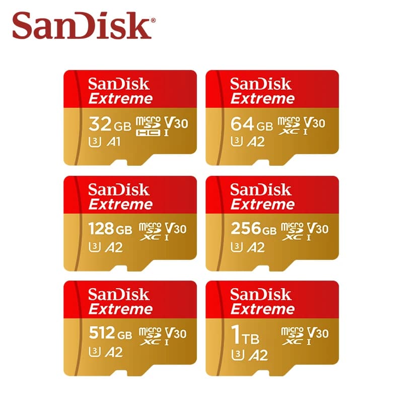بطاقة ذاكرة سان ديسك إكستريم microSDXC UHS-I، سرعة حتى 190 ميجابايت/ثانية، سعات متعددة من 32 جيجابايت إلى 1 تيرابايت