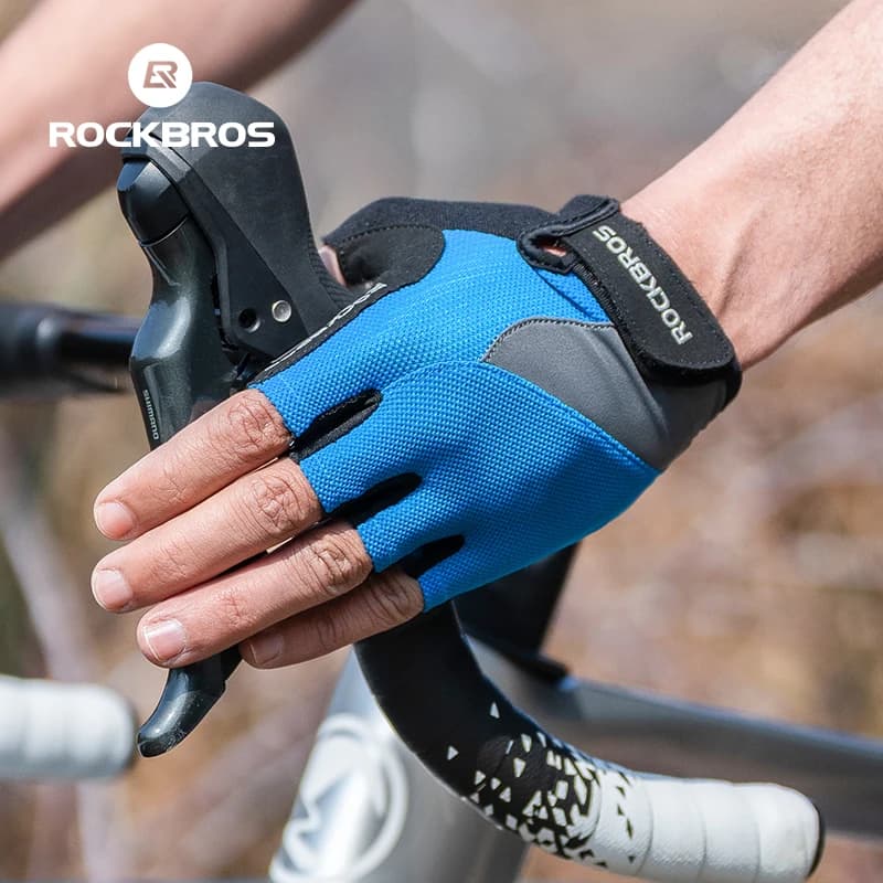 قفازات دراجة ROCKBROS بنصف إصبع لطرق MTB وطرق الربيع والصيف، قفازات دراجة هوائية قصيرة قابلة للتنفس للرجال والنساء، قفازات ركوب دراجات مبطنة بالجل - 4