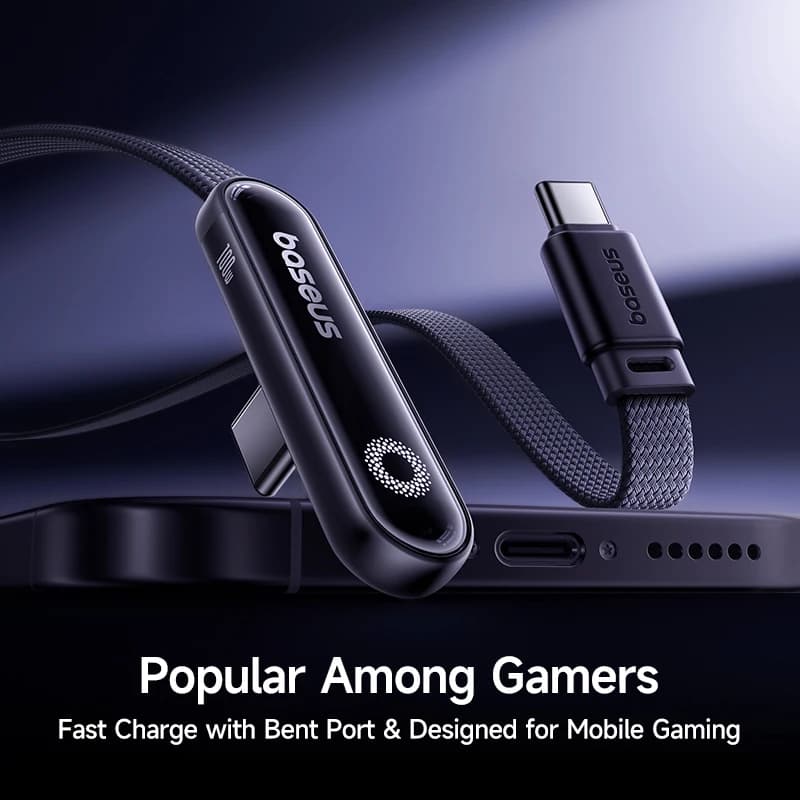 كابل Baseus MVP3 معقوف 100W USB C لـ iPhone 16 15 Pro Max كابل نوع C مع ضوء LED لـ Macbook pro Xiaomi Samsung - 2