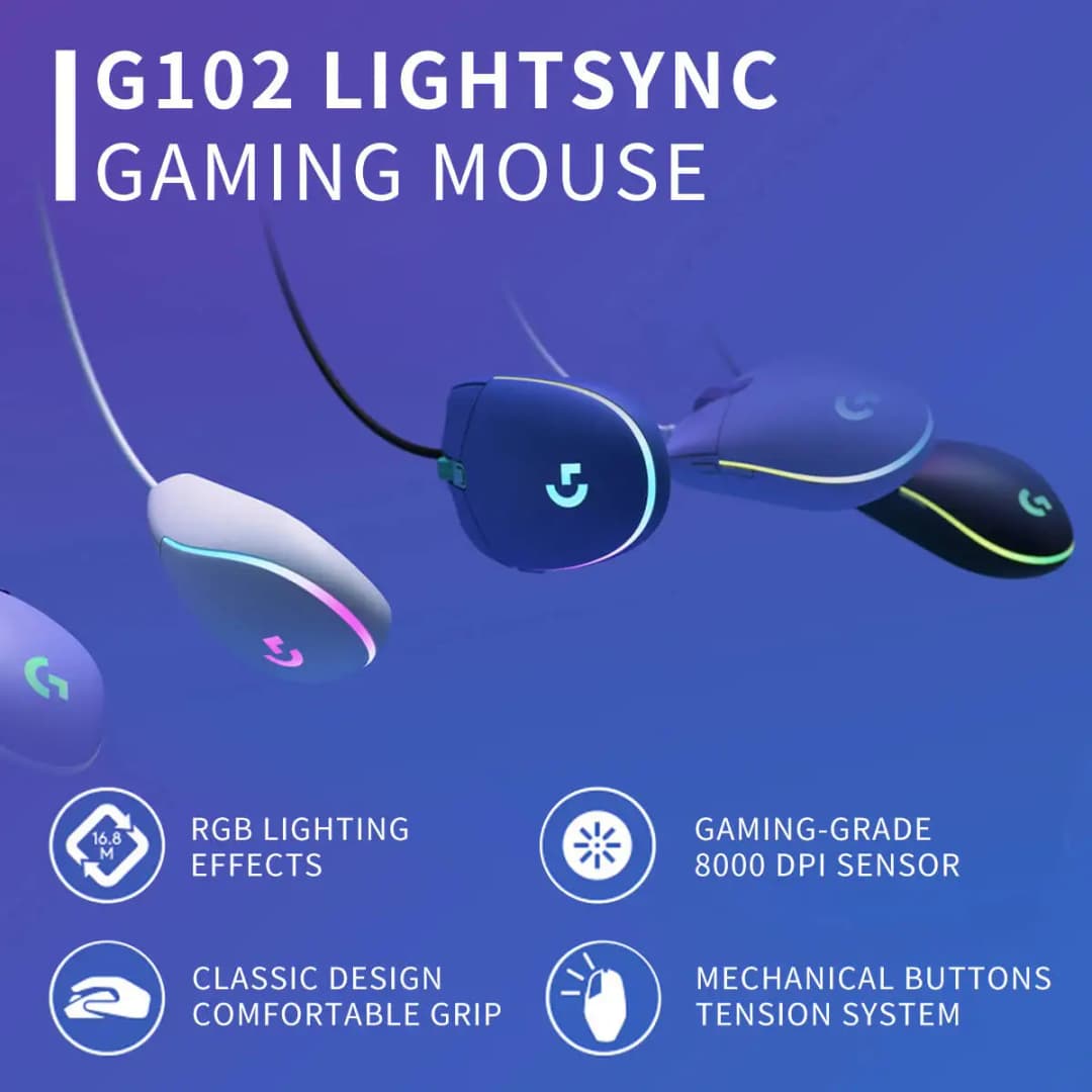 فأرة الألعاب Logitech G102 Prodigy، وظيفة أساسية للتوصيل والتشغيل، وبرمجة متقدمة متاحة عبر برنامج التشغيل الرسمي - 2