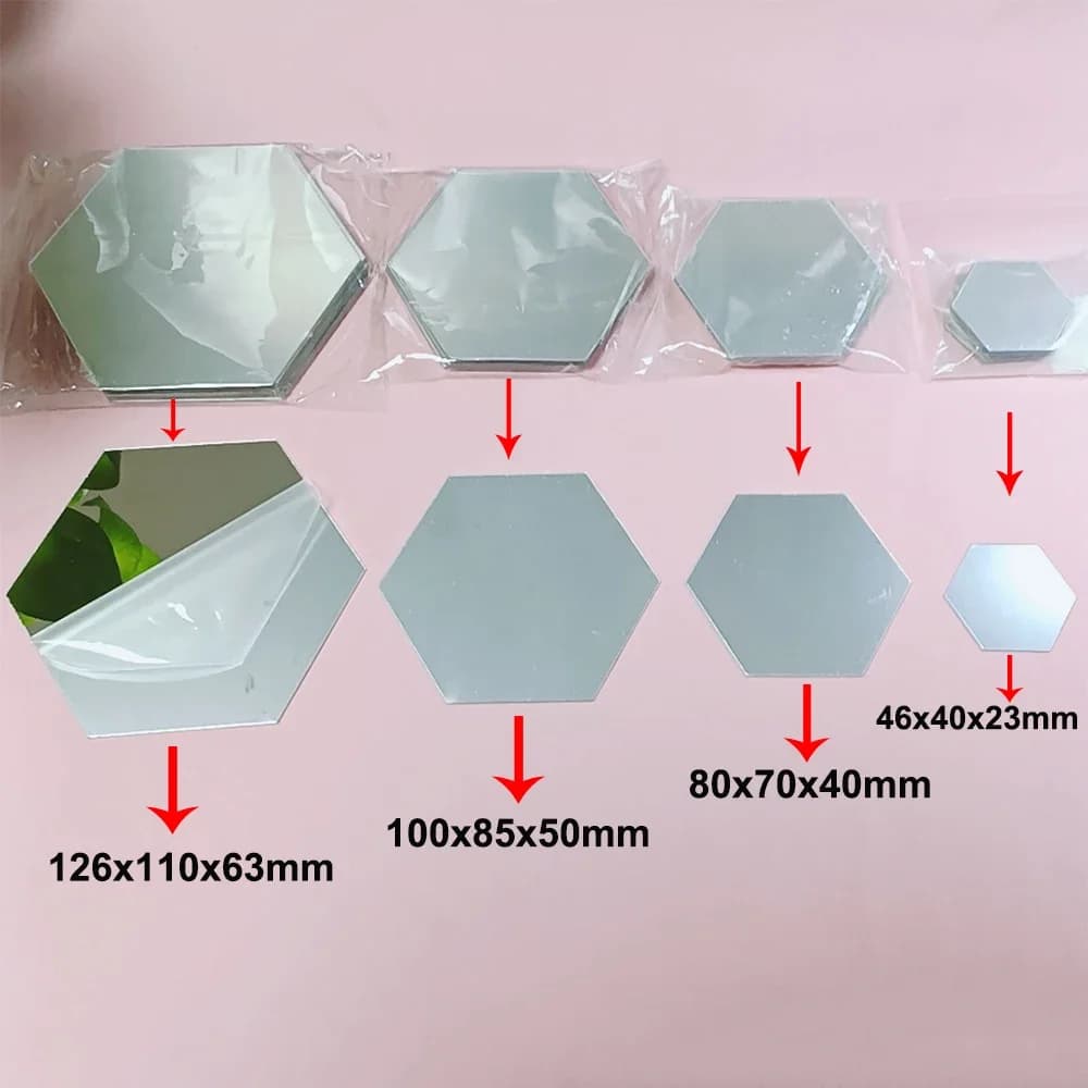 ملصقات جدارية مرآة سداسية 3D من الأكريليك، 6/12 قطعة، ملصقات ذاتية اللصق قابلة للإزالة، ديكور غرفة المعيشة والحمام والمنزل - 5