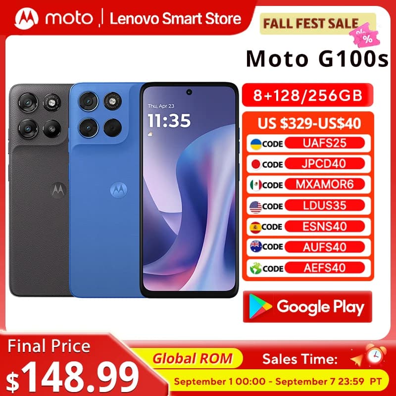 هاتف Motorola Moto G100 Pro الذكي بذاكرة عالمية 6.7 بوصة وشاشة pOLED بدقة 1.5K ومعدل تحديث 120 هرتز وشريحة Dimensity 7300 وبطارية 6720 مللي أمبير في الساعة وكاميرا 50 ميجابكسل بتقنية الذكاء الاصطناعي