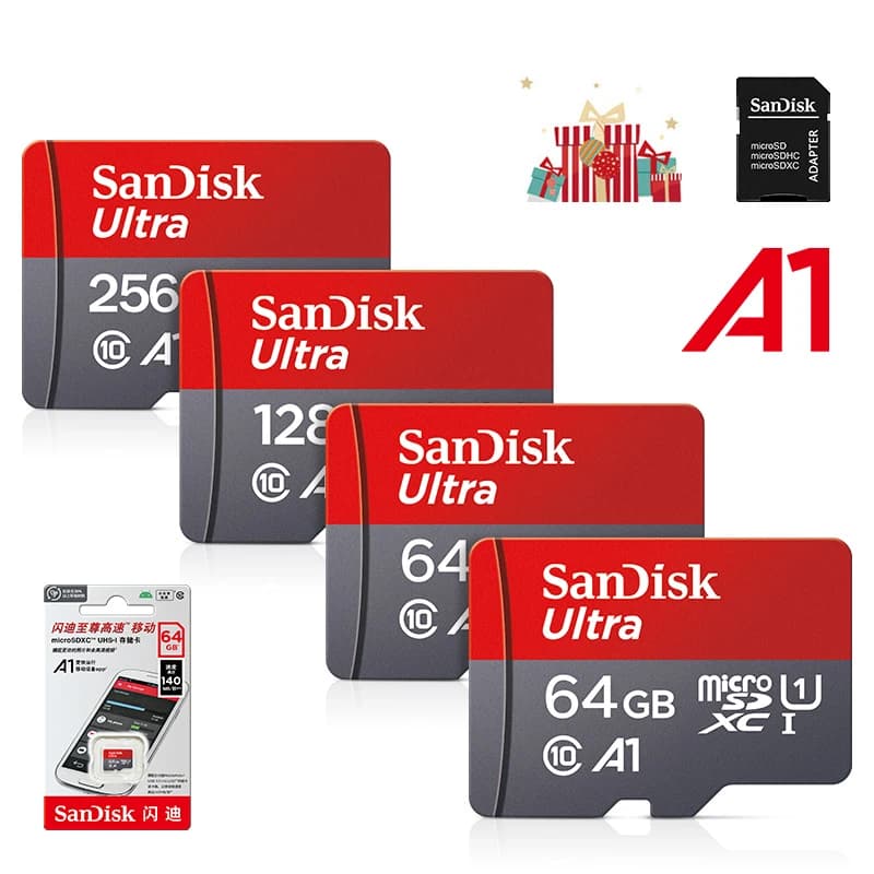 بطاقة ذاكرة Sandisk Ultra Micro tf SD بسعة 128 جيجابايت و32 جيجابايت و64 جيجابايت و256 جيجابايت، بطاقة ذاكرة فلاش SD/TF، بطاقة ذاكرة miniSD للهاتف