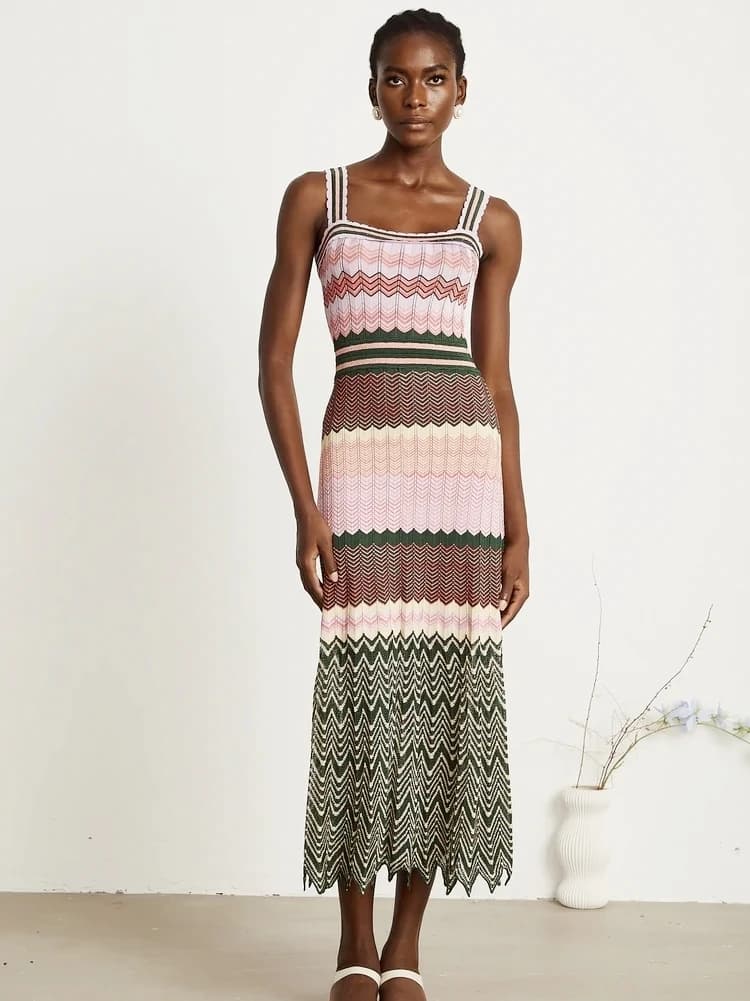 فستان ماكسي طويل بدون أكمام منسوج بتصميم متعرج مرن بألوان فاخرة للنساء تنورة Boho شعبية في العالم العربي وإفريقيا - 4