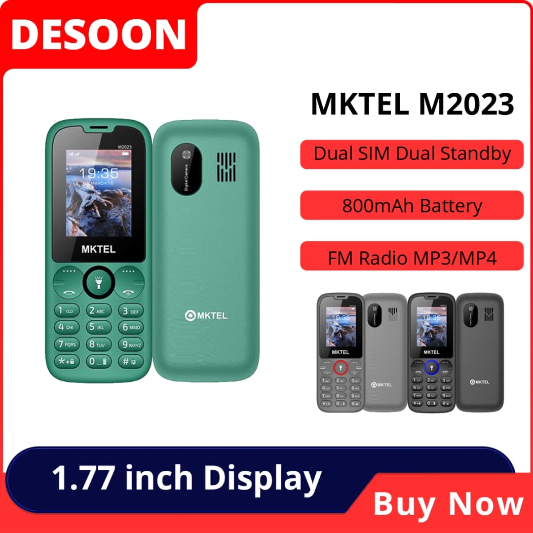 هاتف MKTEL M2023 بشاشة 1.77 بوصة وبطارية 800 مللي أمبير وسيم مزدوج وراديو FM وكاميرا 0.08 ميجابكسل مع مصباح يدوي لهواتف كبار السن