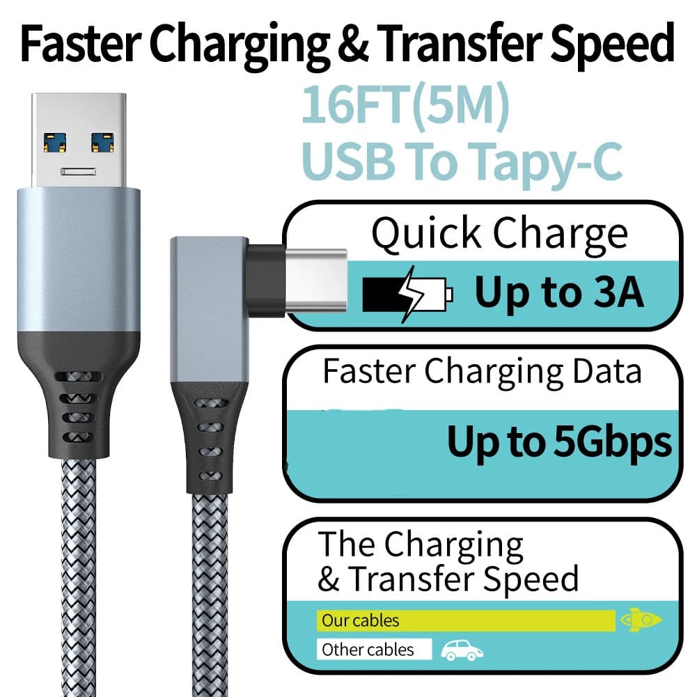 كابل 3/6/5 متر USB A إلى نوع C لأوكولوس كويست 2، ملحق واقع افتراضي VR، نظارات ذكية ثلاثية الأبعاد، سماعة خوذة - 2