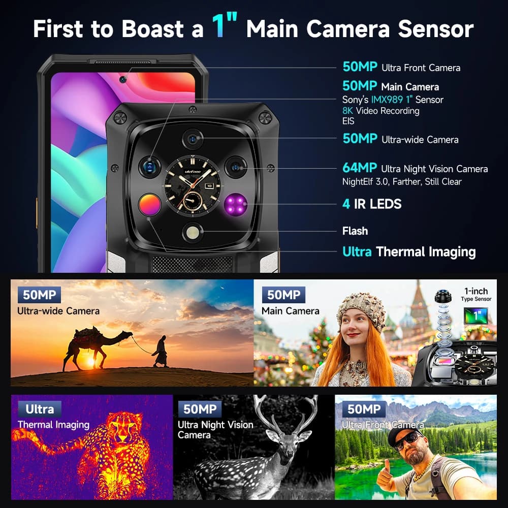 هاتف Ulefone Armor 28 Ultra 5G AI للتصوير الحراري متين Dimensity 9300+ 1 تيرا بايت ROM 32 جيجابايت RAM هاتف ذكي بنظام Android AMOLED - 6