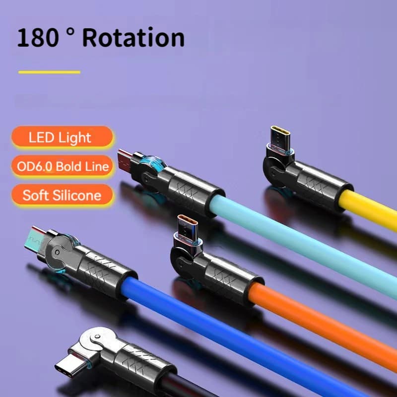 كابل شحن سريع جداً 120 واط 6 أمبير Type C سيليكون مرفق دوار 180 درجة TYPE-C-C بطول 1 متر و2 متر كابل USB C إلى C - 3