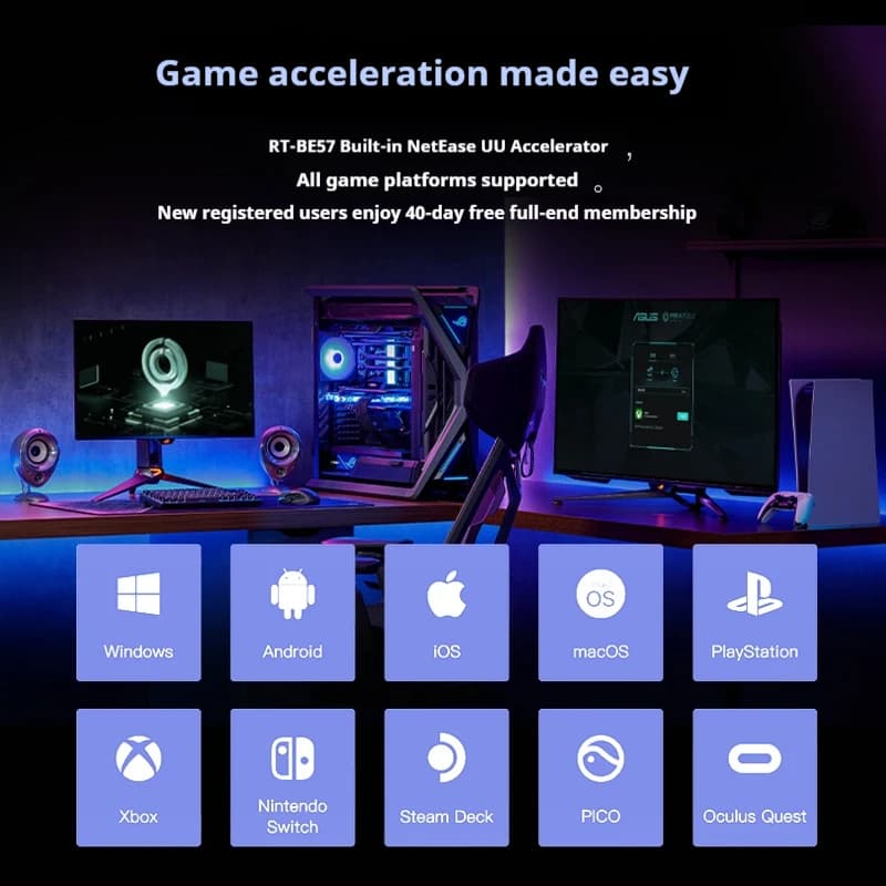 راوتر الألعاب ASUS RT-BE57 واي فاي 7، منفذ 2.5G، تسريع لاسلكي للألعاب، متوافق مع AiMesh - 5