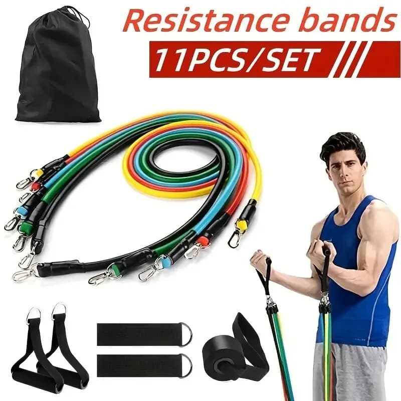 مجموعة أشرطة مقاومة TPE 11 قطعة، أشرطة لياقة، حبل سحب، أشرطة تدريب مرنة مع مقابض تثبيت الباب وحقيبة حمل وأشرطة الكاحل - 2