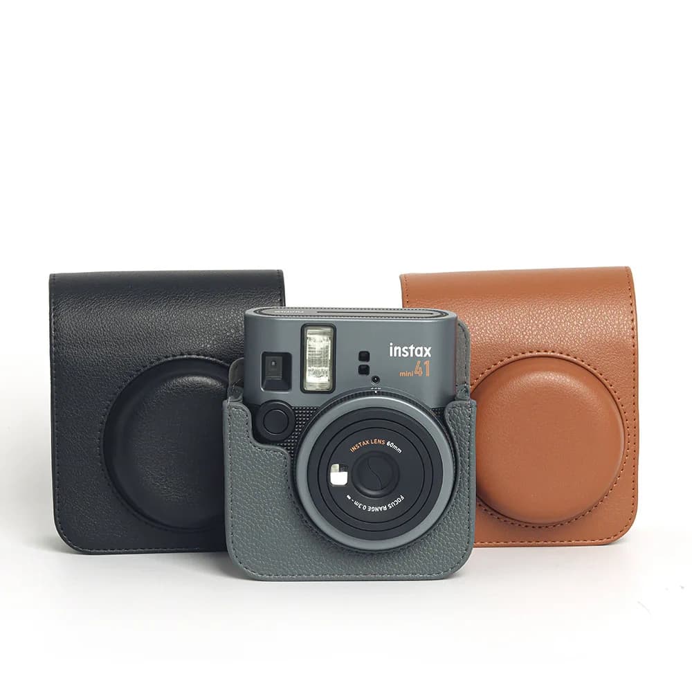 حقيبة كاميرا Fujifilm Instax Mini 41 + 5 قطع مغناطيس صغير + صندوق تخزين جلدي حقيبة كروسبودي جلدية ريترو اكسسوارات بني / أسود - 3