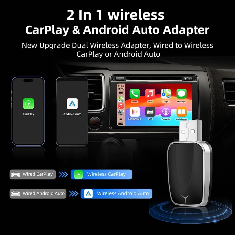 محول Android Auto لاسلكي جديد 2025، من سلكي إلى لاسلكي Carplay، صندوق ذكي USB، تشغيل فوري، ترقية عبر الإنترنت، اتصال WiFi تلقائي - 3