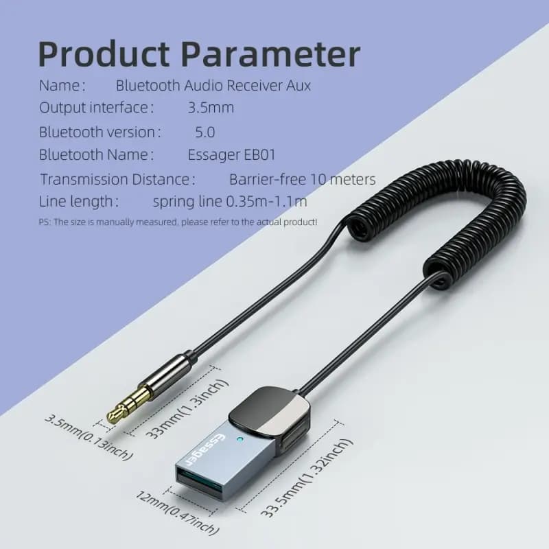 إيسونجير محول بلوتوث USB إلى AUX، جهاز استقبال بلوتوث للسيارة، يدعم المكالمات بدون استخدام اليدين، إرسال BT - 3
