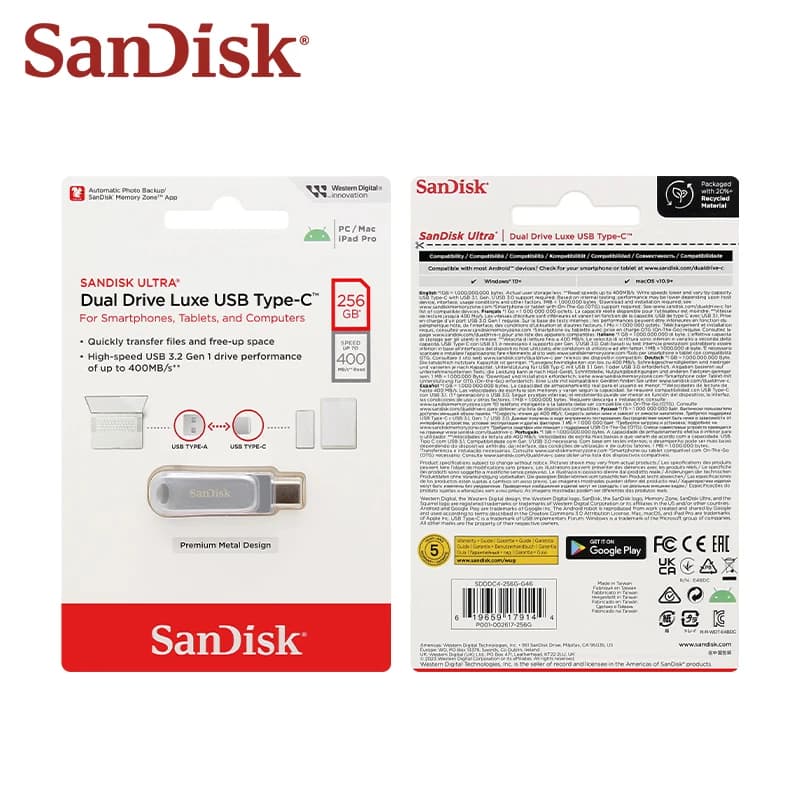 سان ديسك DDC4 واجهة مزدوجة USB3.2 قلم ذاكرة عالي السرعة حتى 400 ميجابايت/ثانية سعة 32 جيجابايت و 64 جيجابايت و 128 جيجابايت و 256 جيجابايت و 512 جيجابايت و 1 تيرابايت - 4