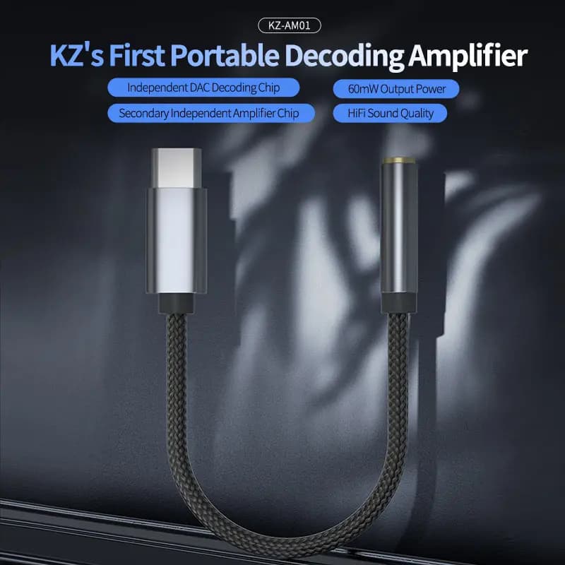 كابل KZ AM01 من Type-C إلى محول صوت 3.5 ملم 32 بت/384 كيلو هرتز محول DAC عالي الدقة + مكبر IC بشريحة مزدوجة لكابل سماعة الأذن - 4
