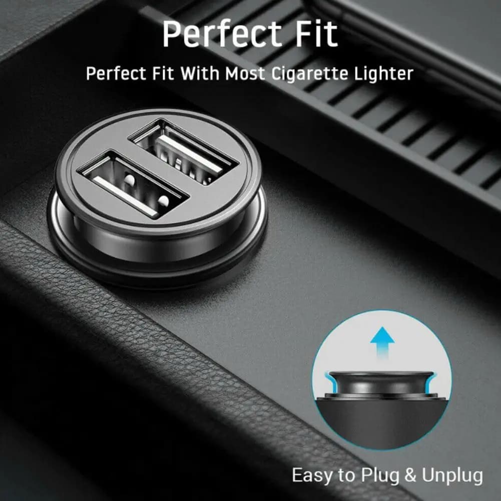 المزدوج USB شاحن سيارة 5A شحن سريع 2 ميناء 12-24 فولت مقبس السجائر أخف سيارة USBC شاحن لجميع الهواتف الذكية ﻿ محول - 2