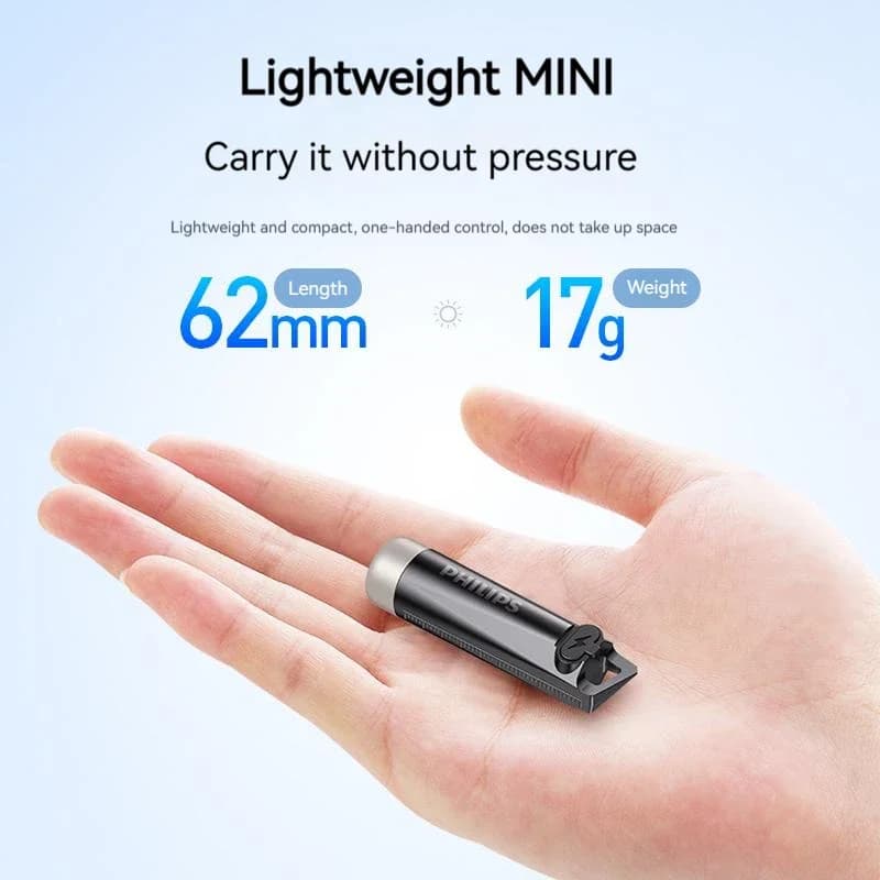 كشاف PHILIPS EDC LED قابل لإعادة الشحن، مصباح صغير، كشاف مفاتيح EDC، مصباح تخييم للمشي والدفاع عن النفس - 2