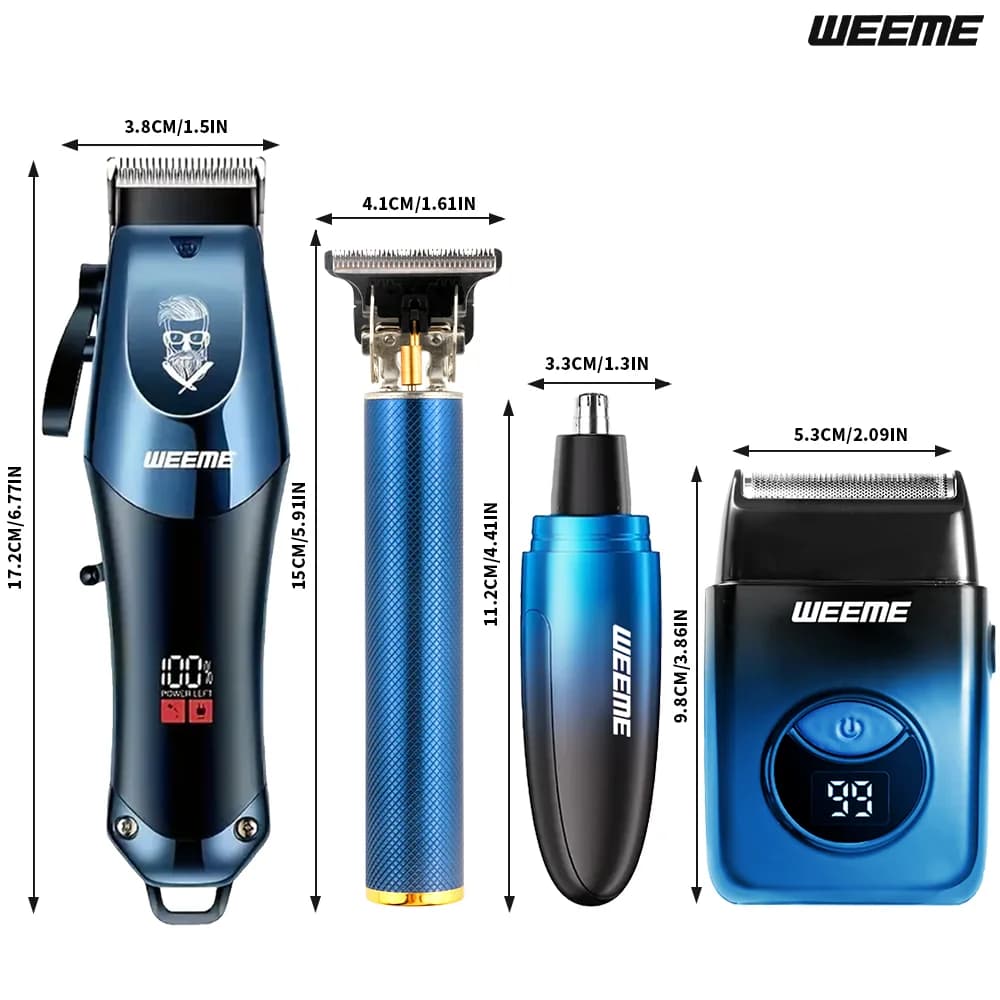 WEEME 4-in-1 Electric Hair Clipper Set for Men - Rechargeable Cordless Hair Trimmer Shaver Kit with Nose Ear Grooming Tools - 6