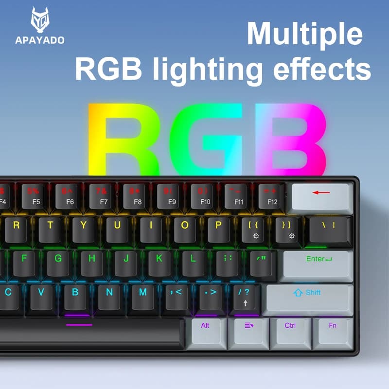 لوحة مفاتيح ميكانيكية مصغرة APAYADO K61، سلكية، 61 مفتاح، إضاءة Phantom RGB، مفاتيح ميكانيكية سوداء/بيضاء حمراء/زرقاء للألعاب، محمولة بنسبة 60% - 2
