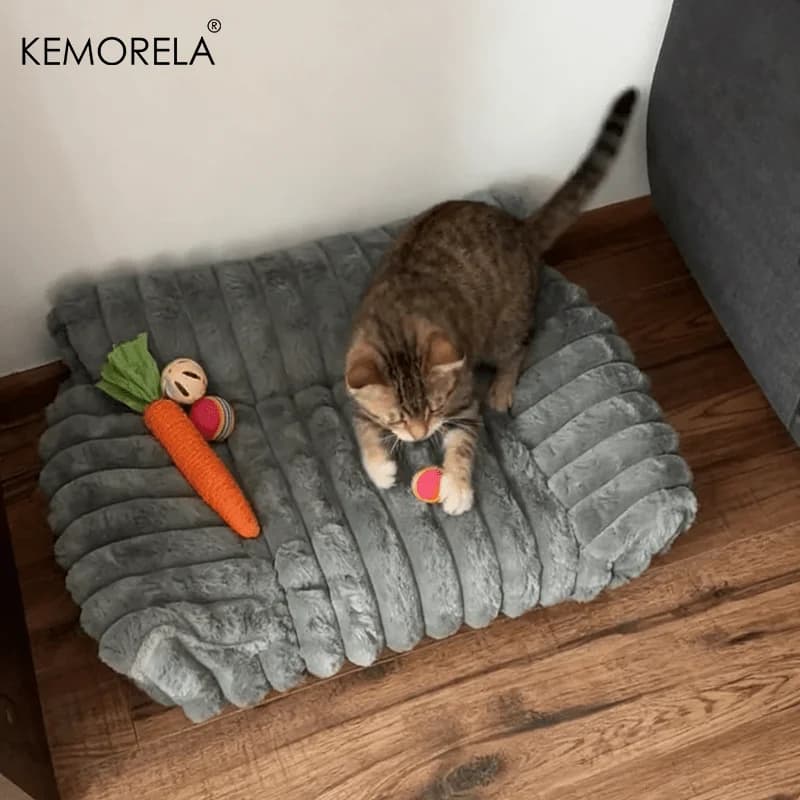 سرير أريكة مخطط للقطط من KEMORELA قطعة واحدة من البوليستر الناعم سرير قابل للتنفس مناسب لجميع الفصول للقطط الصغيرة والمتوسطة - 4