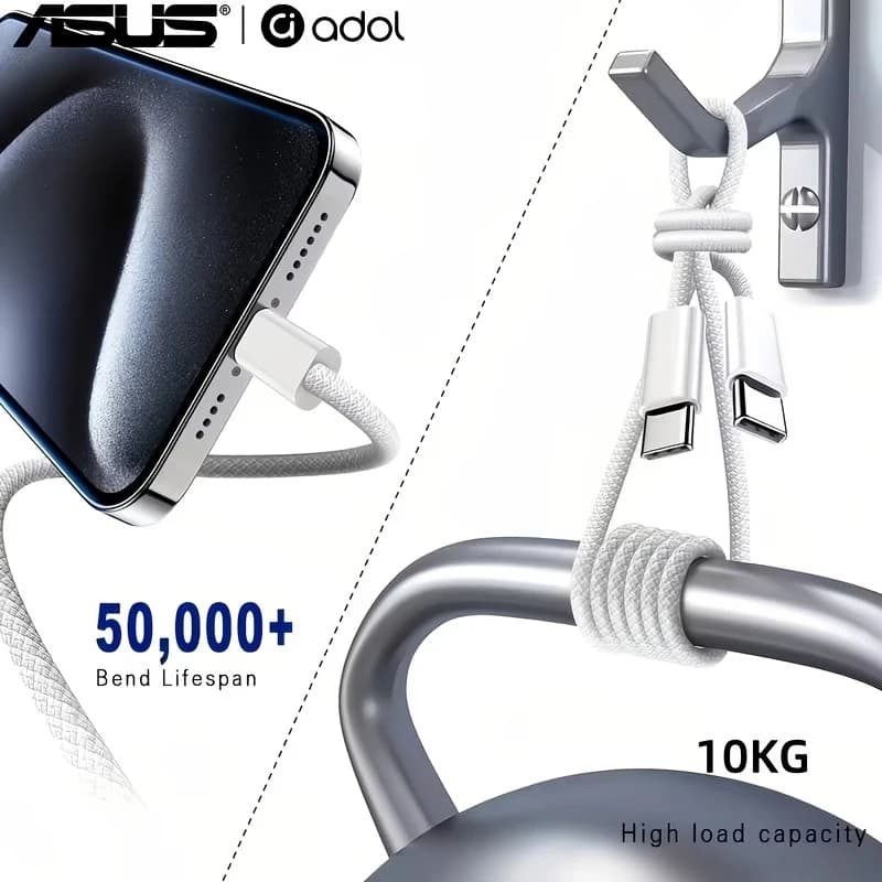 كابل أسوس Type C إلى Type C، شحن سريع PD 60 واط، طول 1 متر أو 2 متر، متوافق مع آيفون 16 و17 وسامسونج وهواوي - 3