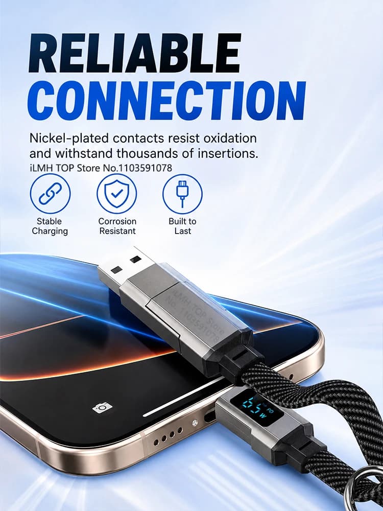كابل شحن Aoifn 4 في 1، كابل شحن سريع USB C مع عرض طاقة LED، كابل متعدد محمول للهواتف والأجهزة اللوحية - 3