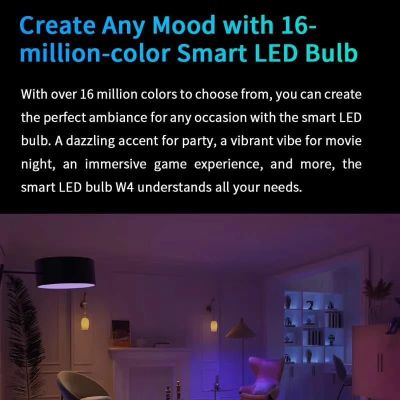 مصباح Yeelight الذكي LED W4 Lite E27 تحكم عن بعد BLE+WIFI 800lm 8W 2700-6500K إضاءة خزانة منزل ذكي متوافق مع Homekit جوجل أليكسا - 5