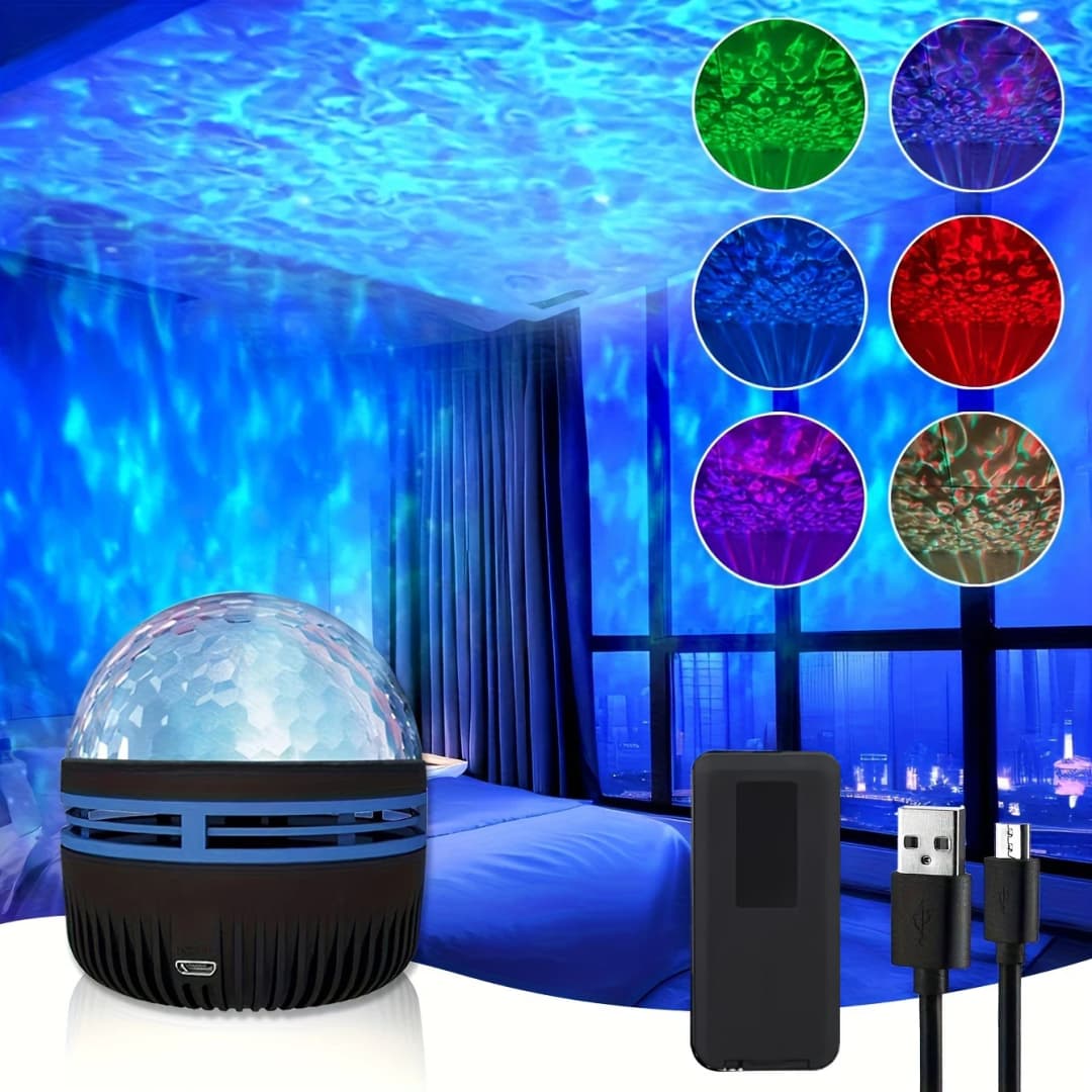 1pc Vibrant Water Ripple LED Projection Light,Remote Control,USB-Powered,RGB Atmosphere Projector for Bedroom,Home Theater Decor - 2