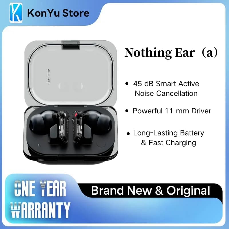 سماعات أذن Nothing Ear (a) TWS لاسلكية بتقنية Bluetooth 5.4 مع إلغاء الضوضاء التكيفي ومقاومة للماء IP54 وعمر بطارية طويل