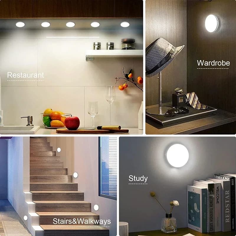 2~6 حزم إضاءة ليلية LED تعمل بالاستشعار، قابلة للشحن عبر USB، مصباح ليلي بألوان متعددة للخزائن والدواليب والسلالم - 3