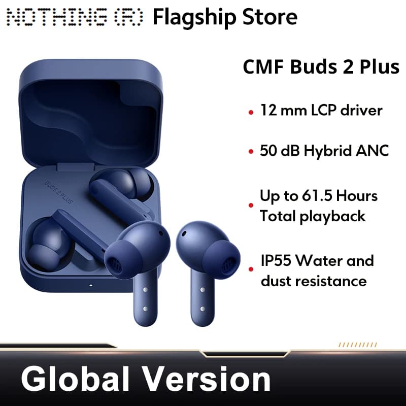 CMF by Nothing Buds 2 Plus New Global version 50dB Hybrid ANC Earbuds Long Battery Hi-Res Audio IP55 Bluetooth-Compatible