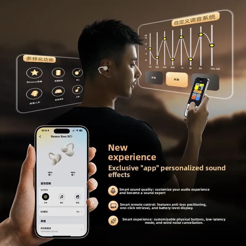 BASEUS BC1 Ear Clip Bluetooth 5 3 Headphones Open Ear Air Conduction Wireless Earbuds for Sport Running Workout with ENC Mic - 6