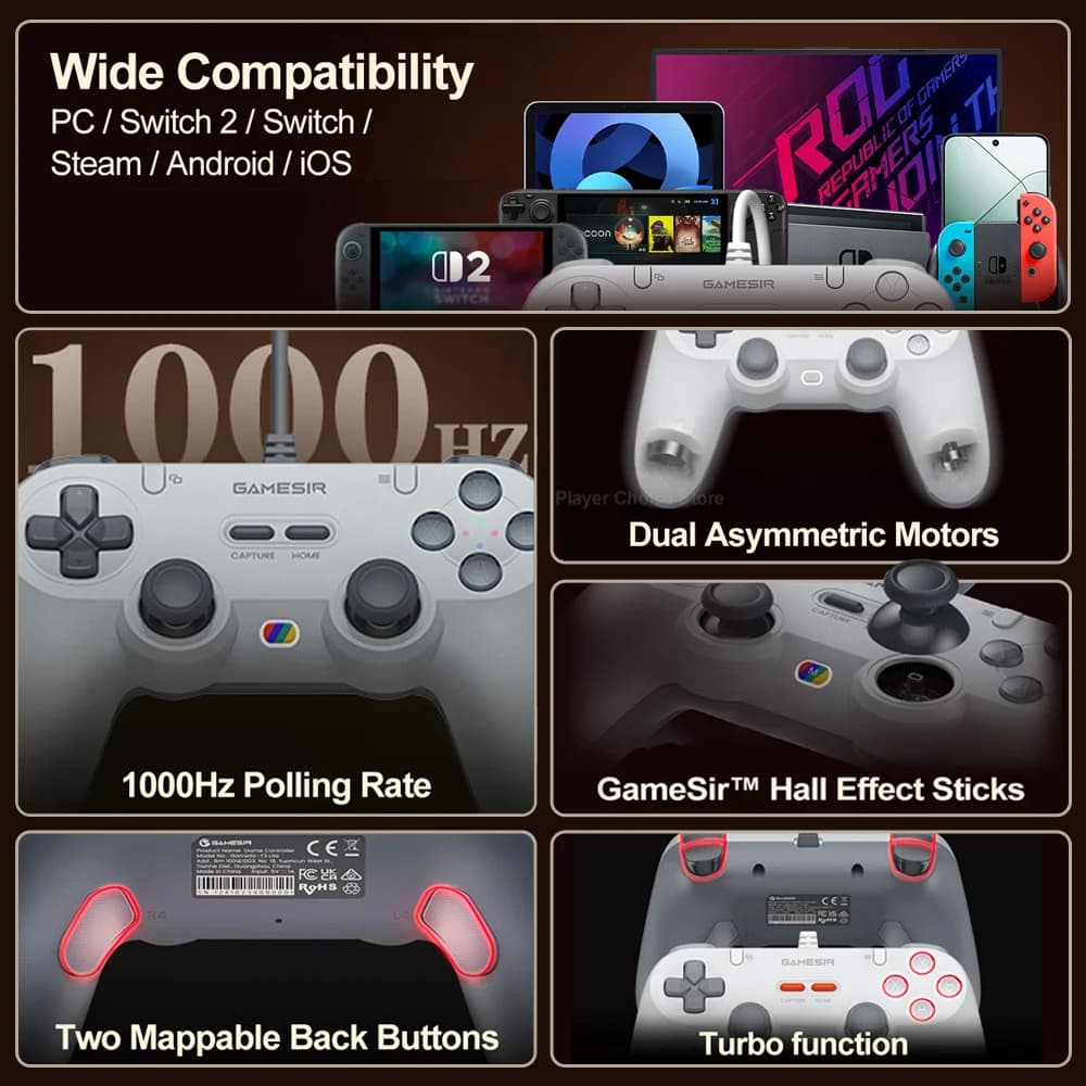 وحدة تحكم سلكية GameSir Retro Gamepads لجهاز الكمبيوتر بنظام ويندوز وSteam Switch مع عصا تأثير هول وزرين قابلين للبرمجة Tegenaria Lite - 2