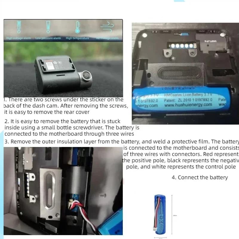 بطارية PURFIELD الأصلية HMC1450 70mai، بطارية ليثيوم 3.7V 500mAh، إكسسوارات استبدال مسجل فيديو كاميرا السيارة Dash Cam Pro - 4