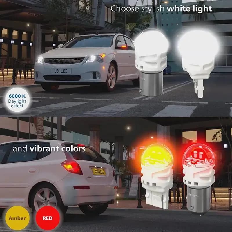مصابيح إشارات Philips Ultinon Pro3100 LED P21/5W 1157 S25 حمراء بيضاء إضاءة خلفية إشارة توقف ضباب P21W - 2