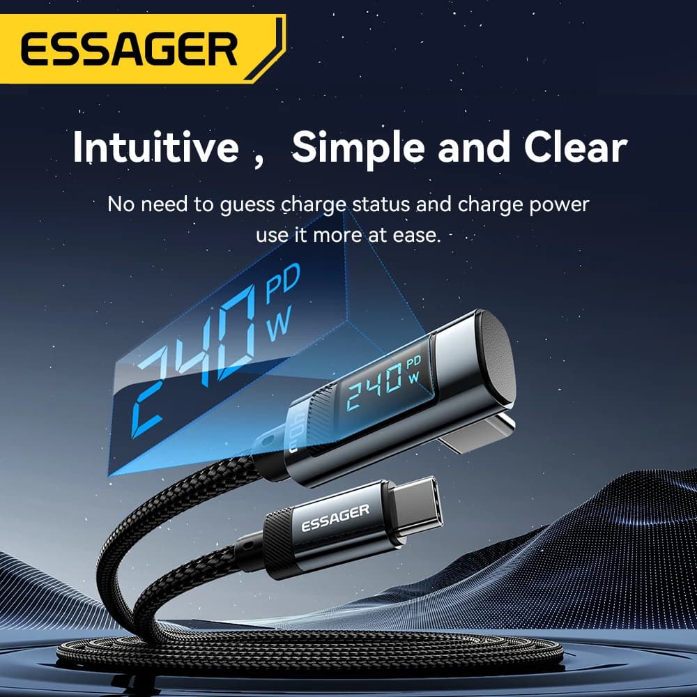 كابل إيساجير 240 واط USB Type C بزاوية 90 درجة PD شحن سريع لهواتف آيباد وماك بوك برو وشاومي وسامسونج وهواوي - 5