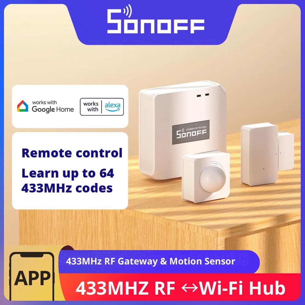 SONOFF RF Bridge R2 بوابة 433MHz مستشعر حركة الباب والنافذة تحكم صوتي مشهد ذكي عبر eWeLink وGoogle Home وAlexa