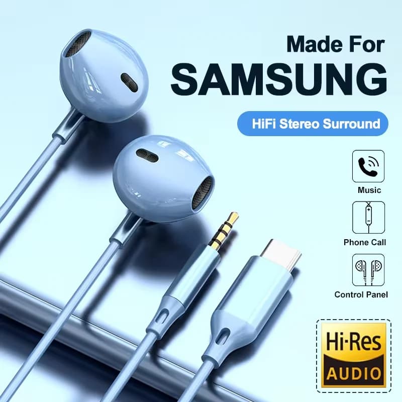 سماعات سامسونج هاي فاي مع سدادات أذن سلكية ، صوت محيطي ، داخل الأذن ، USB ، نوع C ، من من من نوع C ، مع تحكم سلكي ، Galaxy S24 ، S23 ، S22 Ultra