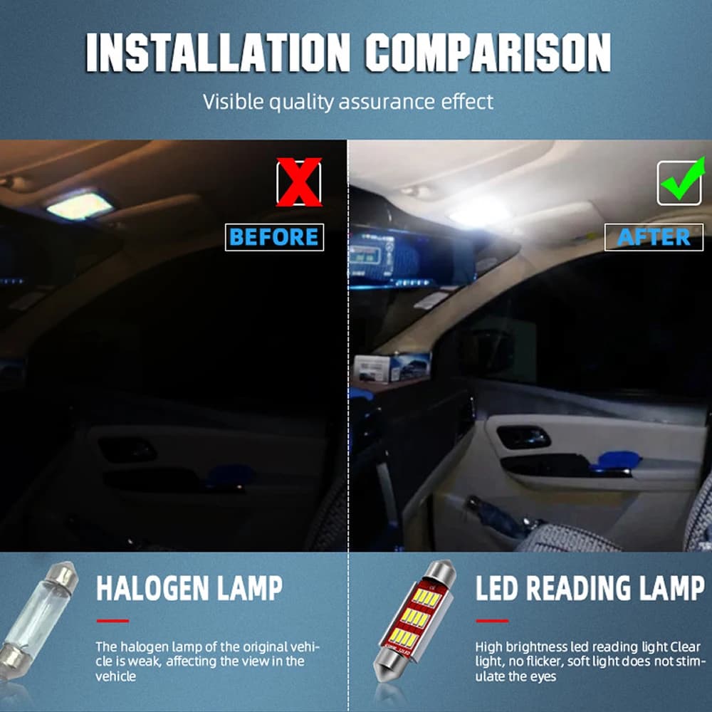 مصابيح لوحة ترخيص LED C5W مقاس 31MM 36MM 39MM 41MM، 12 SMD، إضاءة قبة Festoon، مصابيح باب وصندوق السيارة، أبيض 12V DC - 6