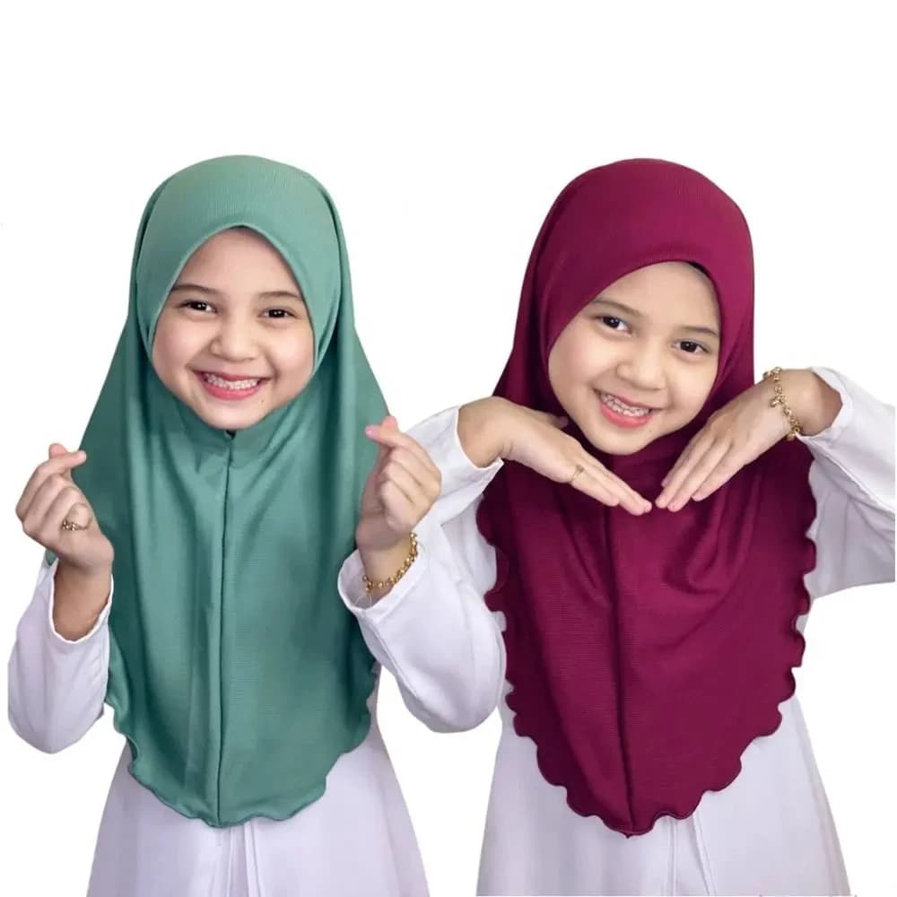 حجاب إسلامي للأطفال بنات من 7 إلى 12 سنة وشاح إسلامي شالات قماش ناعم مطاطي حجاب بنات ماليزيا بالجملة