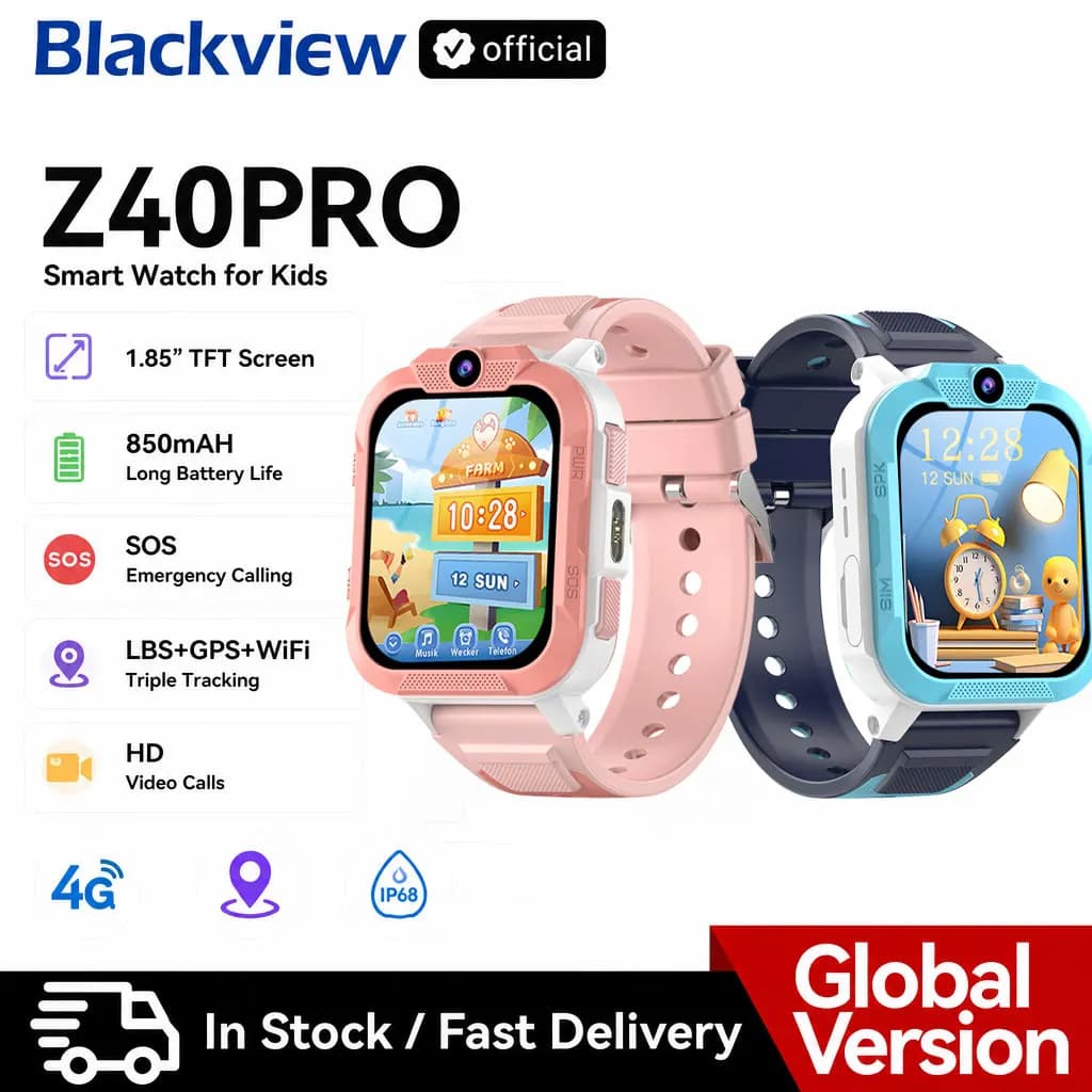 ساعة ذكية للأطفال Blackview Z40 Pro تحديد مواقع ثلاثي LBS+WiFi+GPS بطارية كبيرة 850mAh مكالمات فيديو 4G ساعة هاتف ذكية