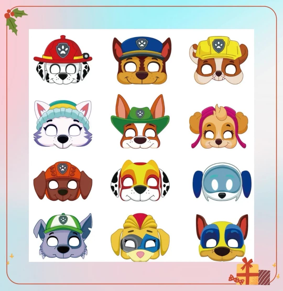 12 قطعة أقنعة وجه Paw Patrol بأشكال مارشال وتشيس وسكاى لحفلات التنكر وزينة أعياد الميلاد للأطفال - 5
