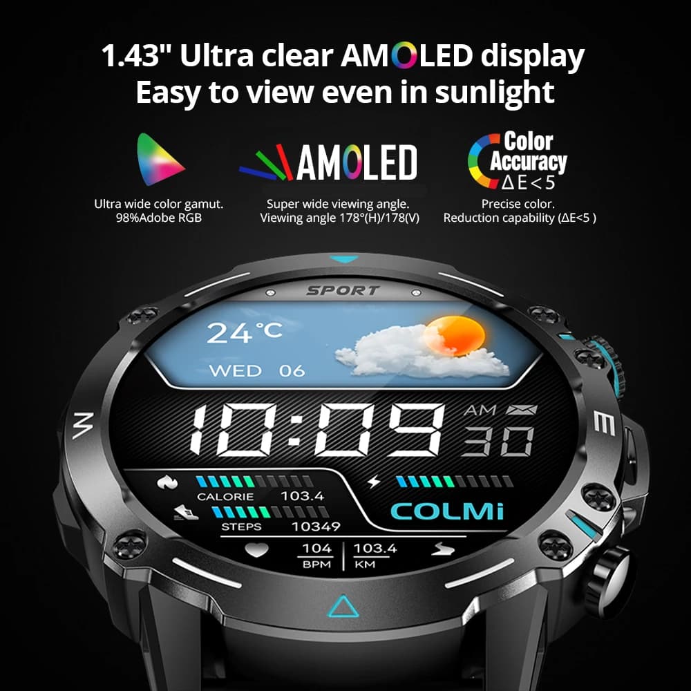 ساعة كولمي M42 الذكية بشاشة AMOLED 1.43 بوصة و100 وضع رياضي ومكالمات صوتية للرجال والنساء بمتانة عسكرية - 4