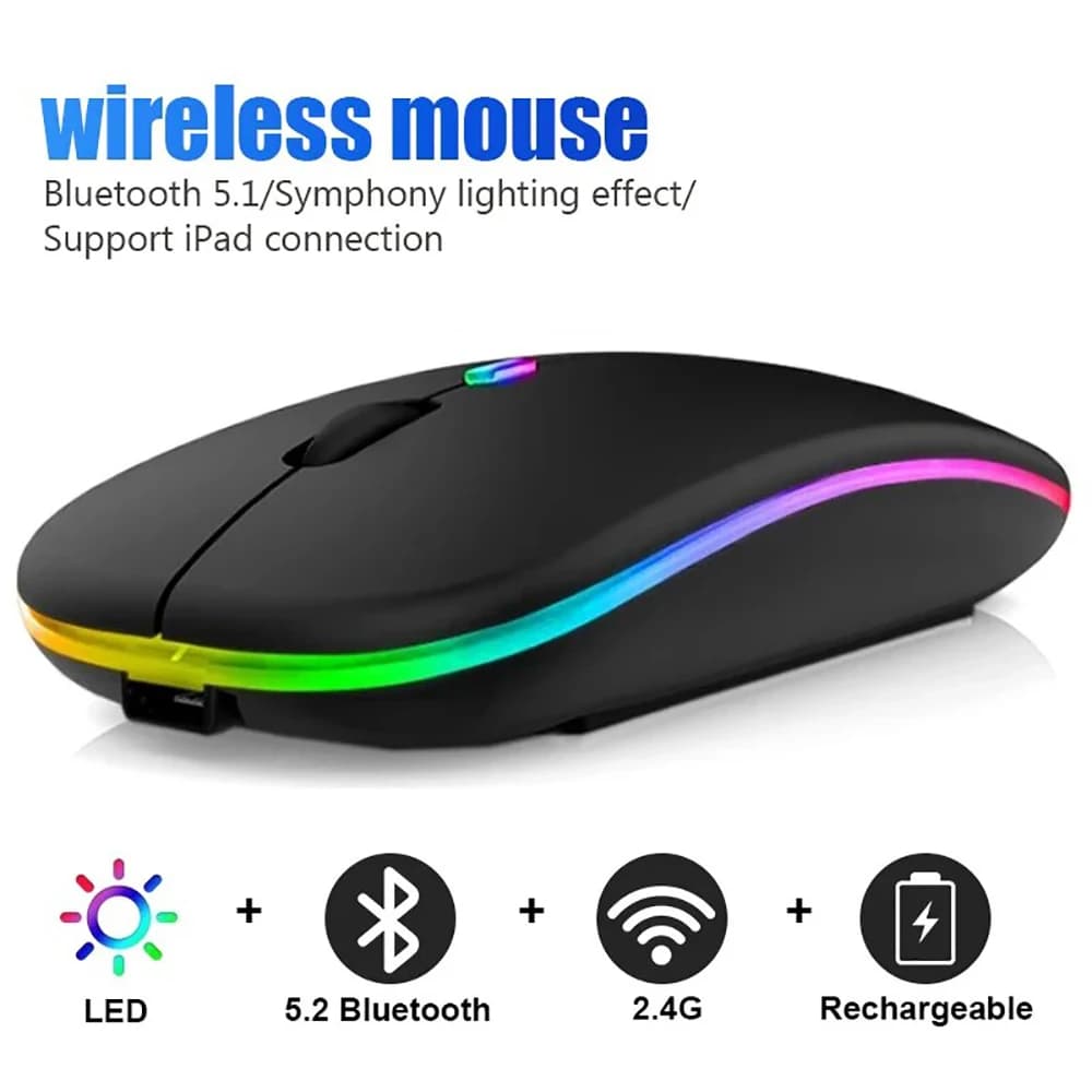 ماوس ألعاب لاسلكي مريح مع إضاءة خلفية RGB، قابل لإعادة الشحن، صامت، متوافق مع USB، مناسب للكمبيوتر المحمول والكمبيوتر الشخصي - 2