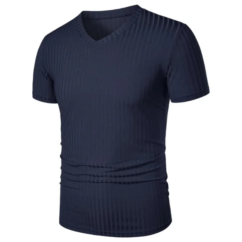 Summer Men's Short Sleeve Muscle T Shirts Stretch V Neck Bodybuilding Lightweight Streetwear Workout Tee Shirts Ribbed Shirt - 4