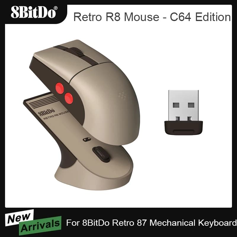 ماوس ريترو R8 من 8BitDo مع قاعدة شحن ماوس ألعاب لاسلكي بمعدل استطلاع 4K، أزرار قابلة للبرمجة، مفاتيح دقيقة