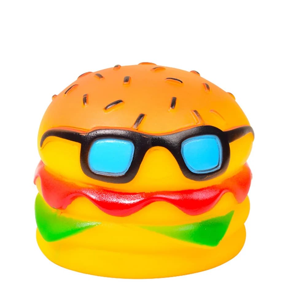 Squeaky Hamburger Dog Toy - Chew Toy for Teeth Cleaning & Molar Care, Interactive Squeaking Pet Toy, - 4